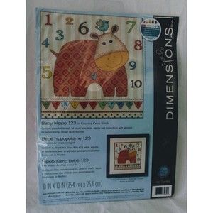 Counted Cross Stitch Baby Hippo Personalize Dimensions Nursery Kit Alphabet NEW